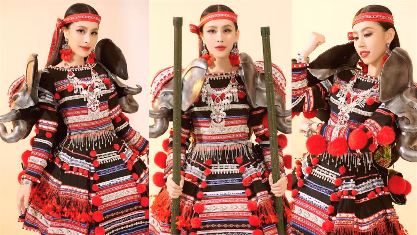 Ngọc Hằng diện trang phục dân tộc mang tên Cà kheo tại cuộc thi.
