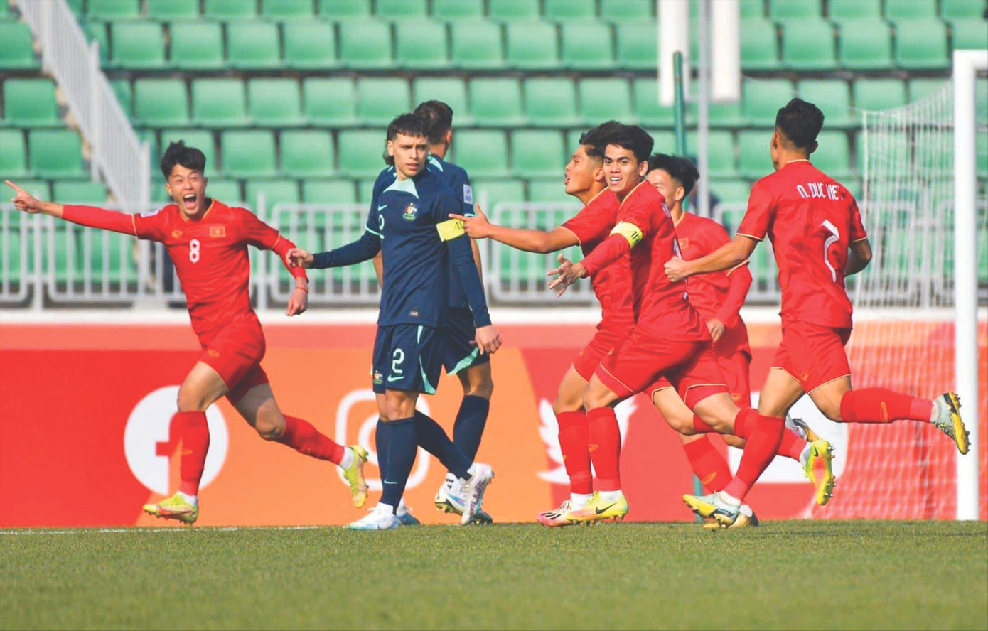 U20 Việt Nam xuất sắc đánh bại Australia 1-0 chiều 1/3 Ảnh: VFF