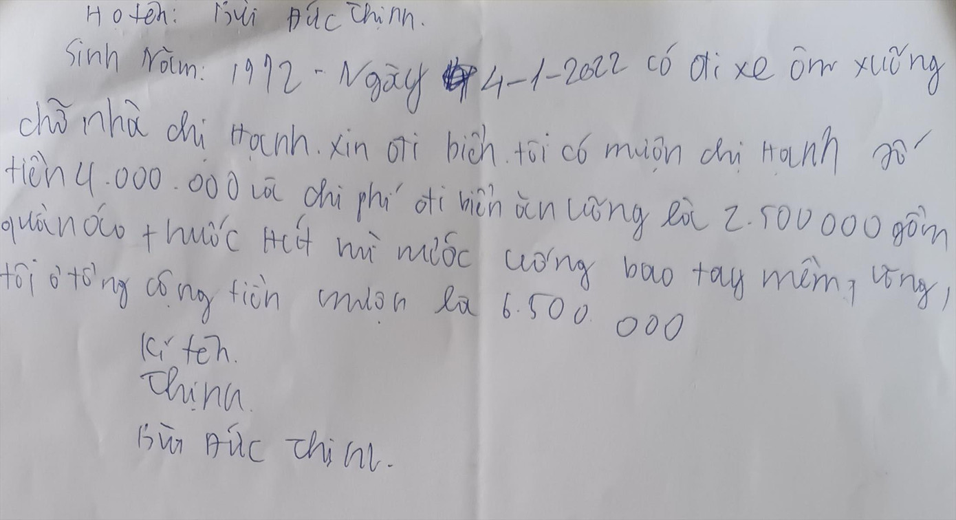 Giấy ghi nợ của bệnh nhân tâm thần Bùi Đức Thịnh. Ảnh: Hà Anh Đức