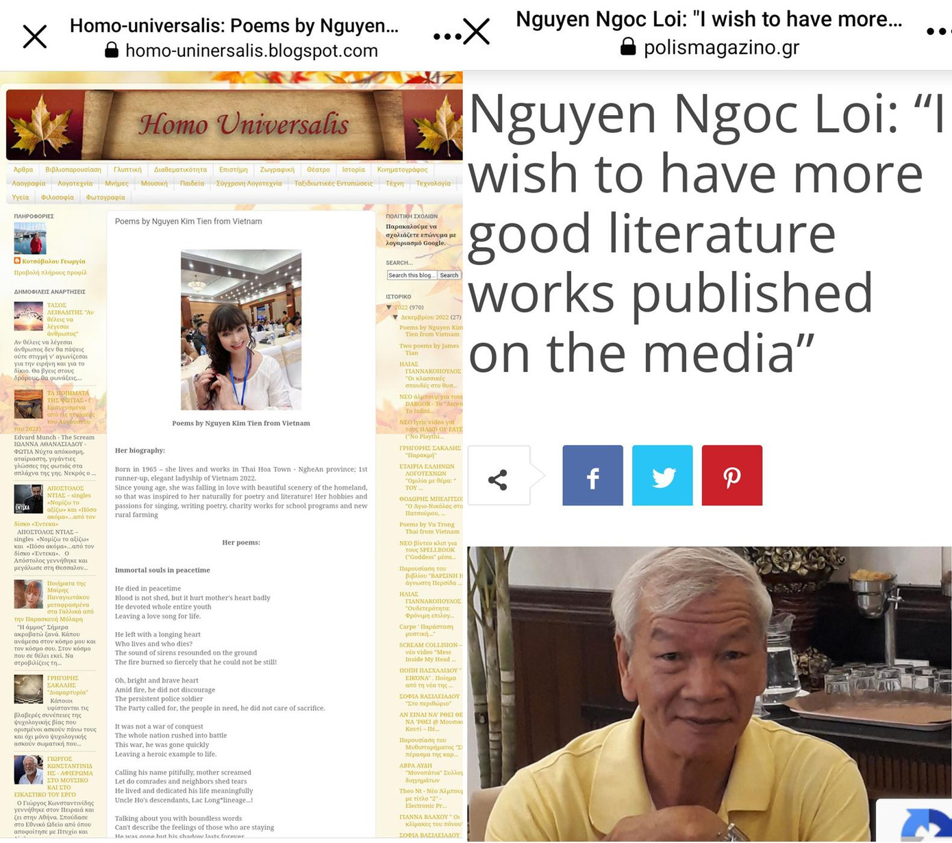 Sự xuất hiện của một số nhà văn Việt ở nước ngoài (Ảnh chụp màn hình)