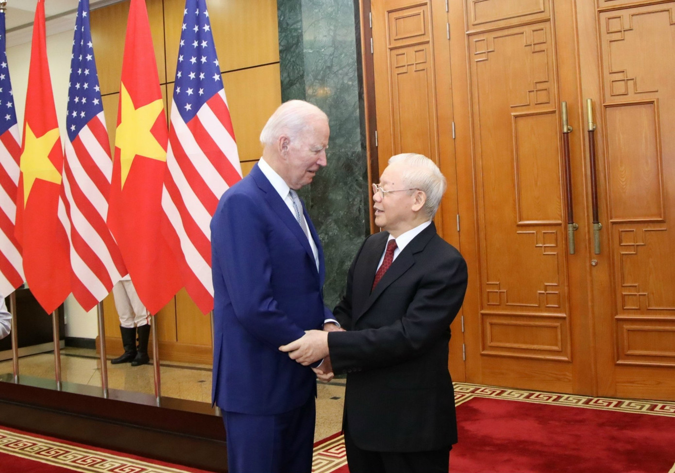 Tổng Bí thư Nguyễn Phú Trọng và Tổng thống Mỹ Joe Biden tại Hà Nội ngày 10/9/2023. (Ảnh: Như Ý)