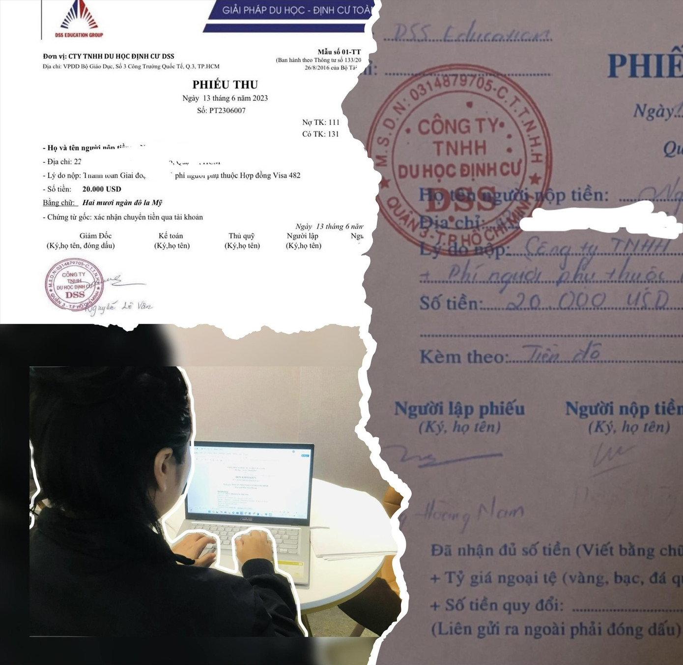 Phiếu thu bằng tiền USD của một khách hàng từ DSS Việt Nam