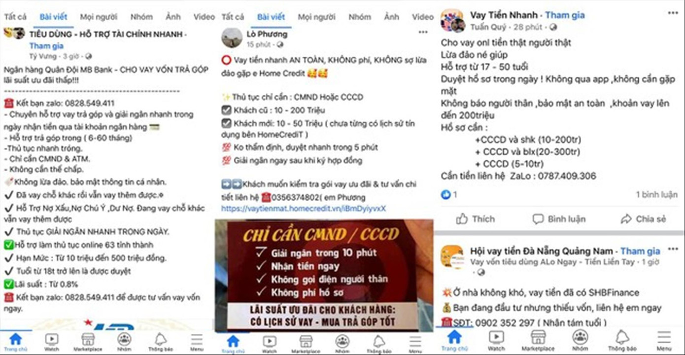 Quảng cáo cho vay tiền la liệt trên các hội nhóm Facebook Quảng cáo cho vay tiền la liệt trên các hội nhóm Facebook