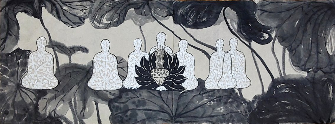 Đối thoại đen trắng, mực nho trên giấy dó, 2022 Tranh của Trang Thanh Hiền