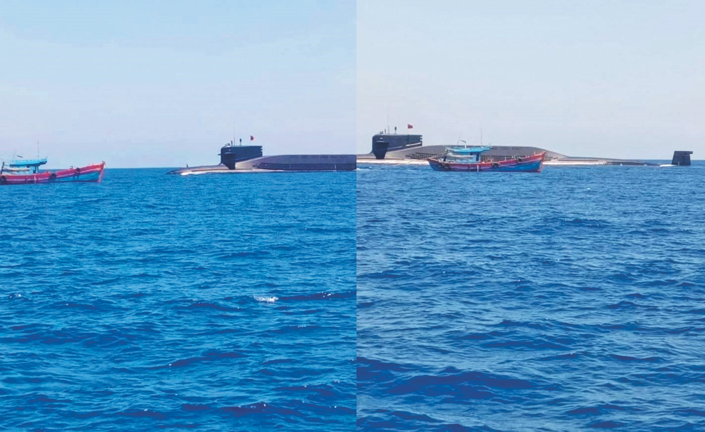 Ngư dân Quảng Ngãi ghi lại được cảnh tàu ngầm Trung Quốc bất ngờ nổi lên ở Hoàng Sa, tháng 10/2019 Ảnh: Ngư dân cung cấp Ngư dân Quảng Ngãi ghi lại được cảnh tàu ngầm Trung Quốc bất ngờ nổi lên ở Hoàng Sa, tháng 10/2019 Ảnh: Ngư dân cung cấp