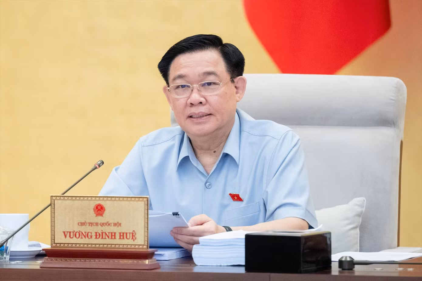 Chủ tịch Quốc hội Vương Đình Huệ phát biểu tại phiên họp. Ảnh: QH Chủ tịch Quốc hội Vương Đình Huệ phát biểu tại phiên họp. Ảnh: QH