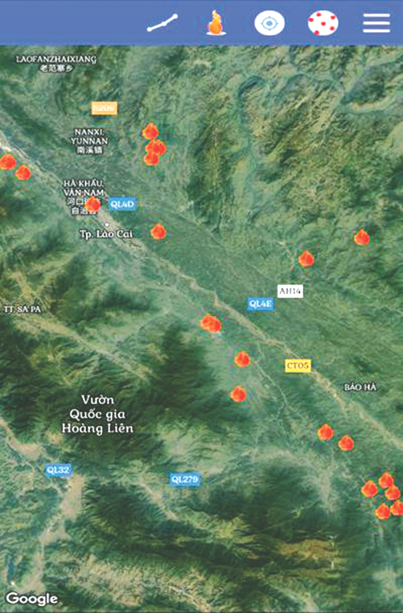 Hình ảnh hệ thống báo điểm cháy trên thiết bị di động