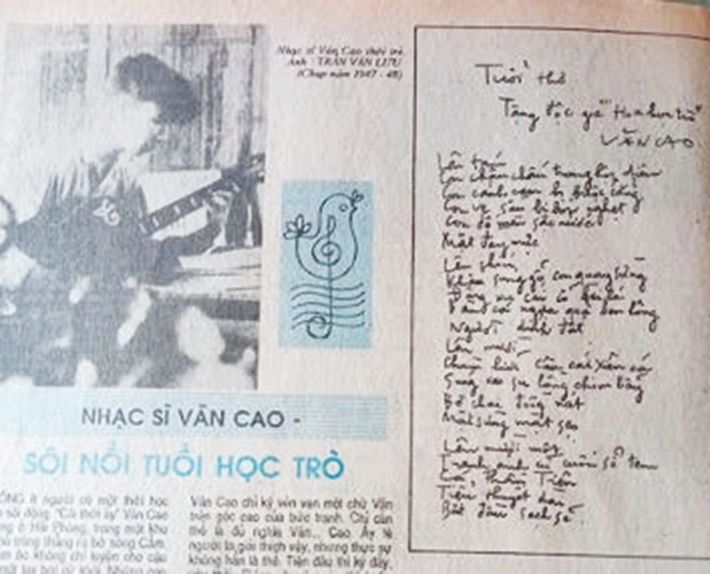 Bài thơ Tuổi thơ được nhạc sĩ Văn Cao viết tay đăng trên Hoa Học Trò số 2