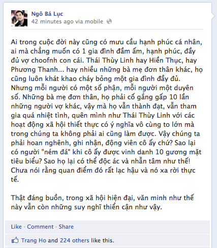 Nhà báo Ngô Bá Lục chia sẻ trên trang facebook cá nhân