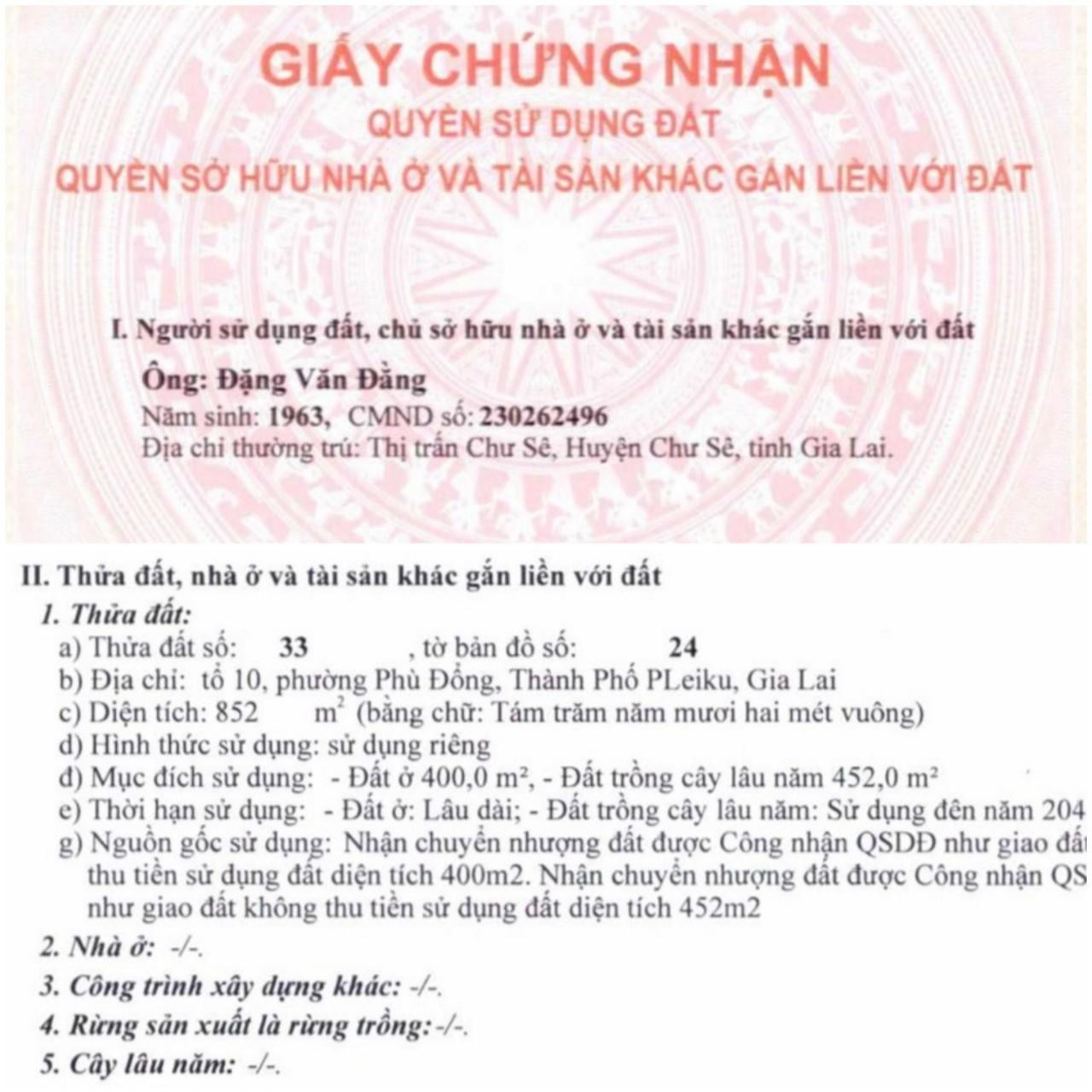 Khu đất 852m2 trong GCNQSDĐ đứng tên ông Đặng Văn Đằng. Khu đất 852m2 trong GCNQSDĐ đứng tên ông Đặng Văn Đằng.