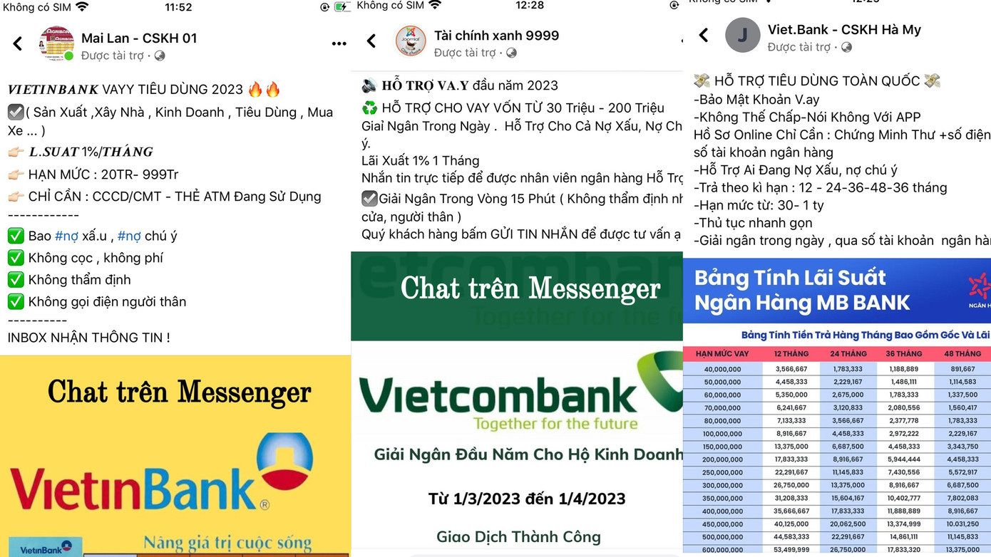 Nhan nhản các quảng cáo có logo, thương hiệu các ngân hàng lớn trong các bài cho vay tiêu dùng, kinh doanh, mua nhà, xe trên mạng xã hội. Nhan nhản các quảng cáo có logo, thương hiệu các ngân hàng lớn trong các bài cho vay tiêu dùng, kinh doanh, mua nhà, xe trên mạng xã hội.