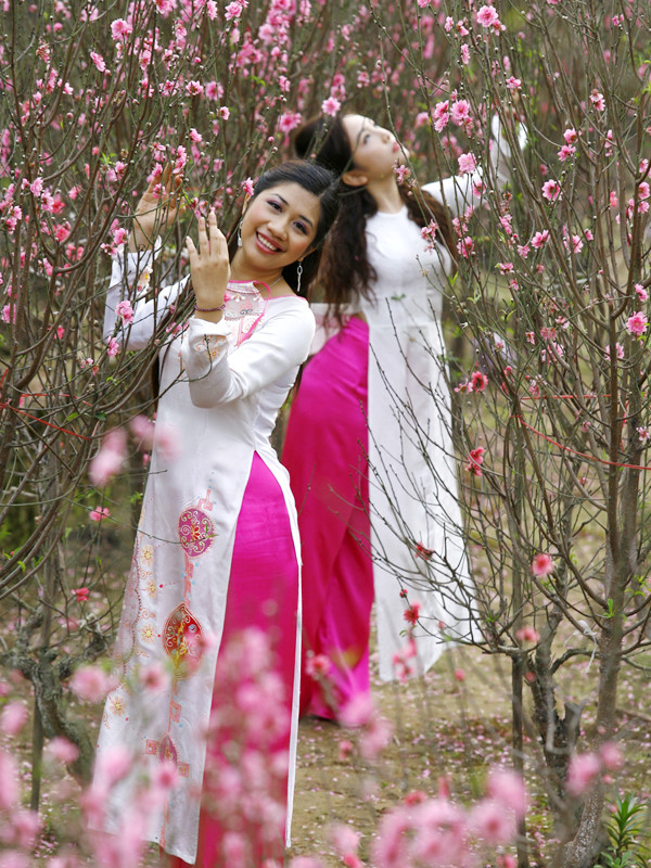 Thiếu nữ với hoa đào. Ảnh: Hồng Vĩnh