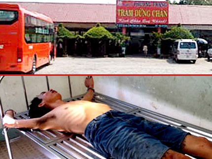 Trạm dừng chân Phương Trang ở Tân Lập, nơi Hùng dùng bốn “quả bom” gas khống chế(ảnh trên) và Cao Thanh Hùng tại BV Đa khoa Bình Thuận (ảnh dưới)