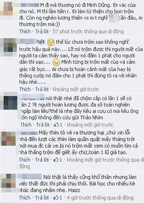 Một số ý kiến đồng tình với cách xử lý tên trộm, để lần sau cho chừa. (Ảnh chụp từ Facebook)