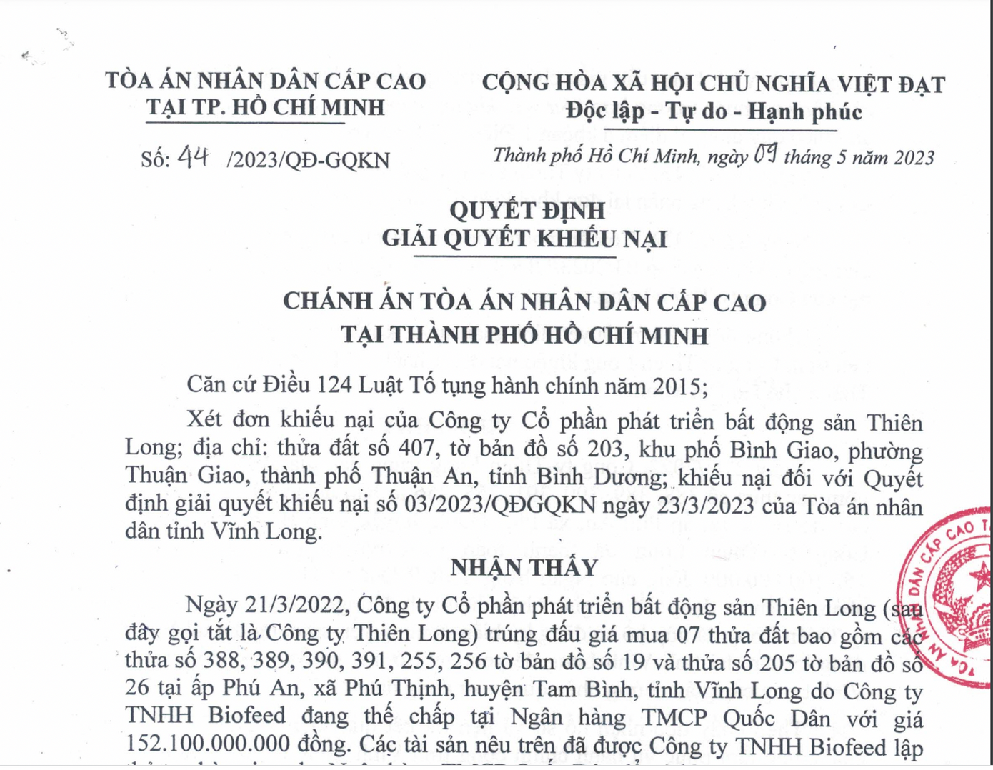 Quyết định của TAND Cấp cao tại TP HCM. Quyết định của TAND Cấp cao tại TP HCM.