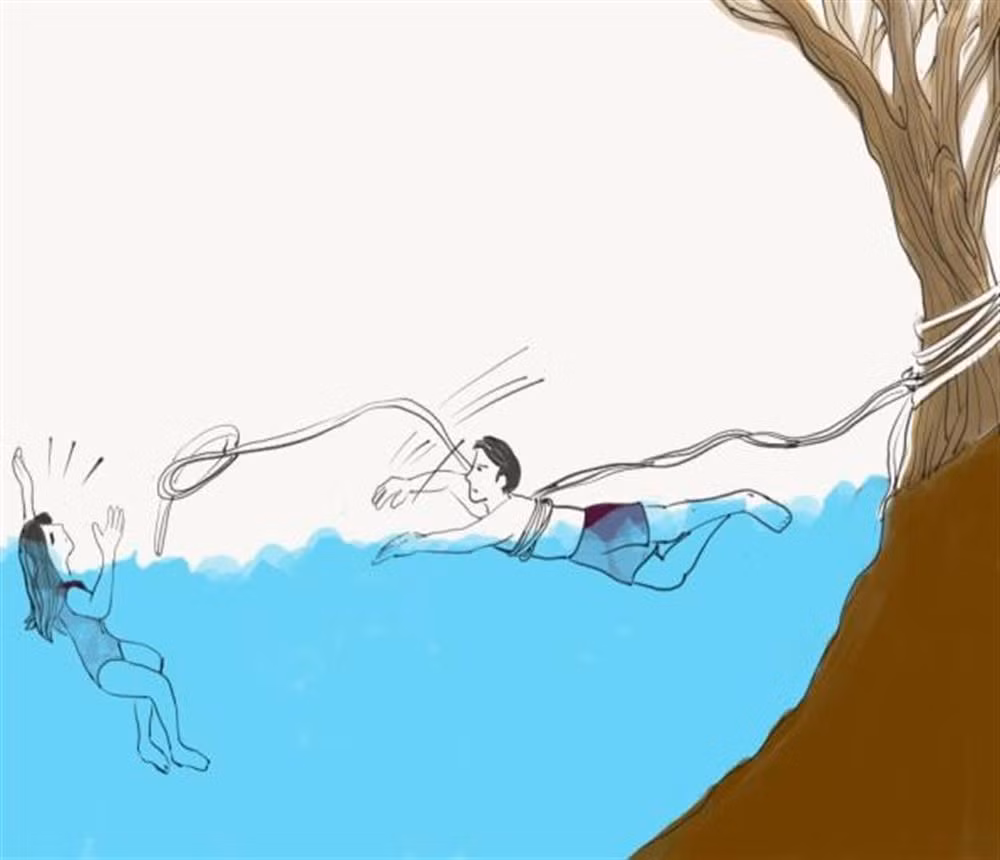 Cứu người đuối nước bằng dây.