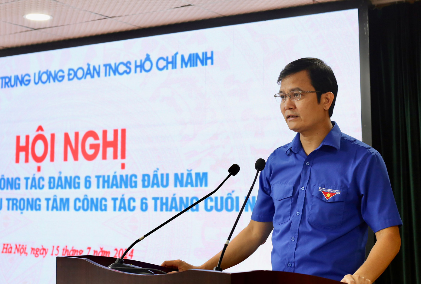 Anh Bùi Quang Huy – Bí thư thứ nhất T.Ư Đoàn, Bí thư Đảng ủy T.Ư Đoàn phát biểu kết luận hội nghị. Ảnh: Bảo Anh