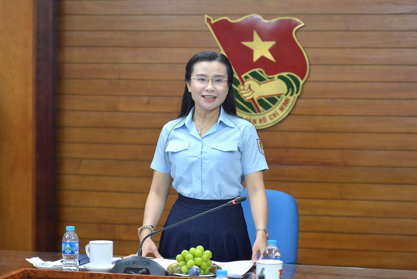 Chị Nguyễn Phạm Duy Trang - Bí thư T.Ư Đoàn, Chủ tịch Hội đồng Đội T.Ư trao đổi tại buổi gặp mặt. Ảnh: Phan Linh