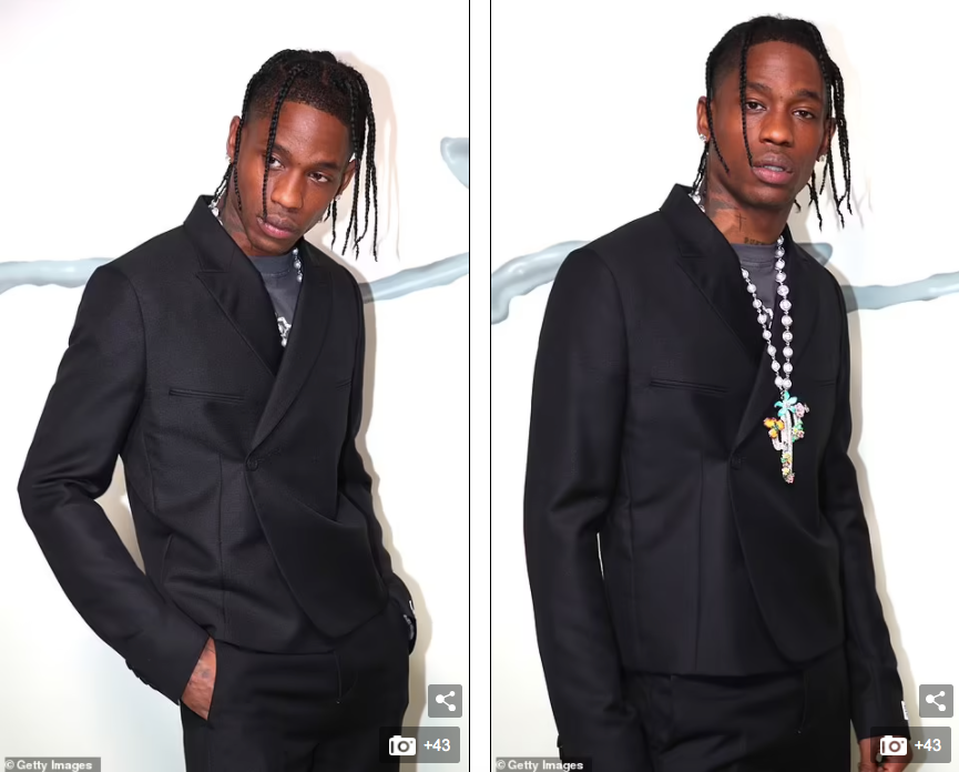 Travis Scott bảnh bao tại sự kiện. Anh và Kylie Jenner - em gái cùng mẹ khác cha của Kim Kardashian - vừa xác nhận tái hợp sau 2 năm chia tay. Cặp đôi có con gái chung là bé Stormi (SN 2018).