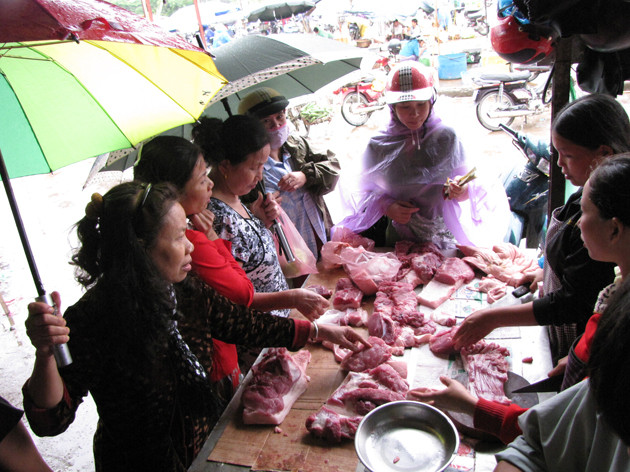 Mua thịt về dự trữ trong những ngày mưa bão. Ảnh: Trường Phong. Mua thịt về dự trữ trong những ngày mưa bão. Ảnh: Trường Phong