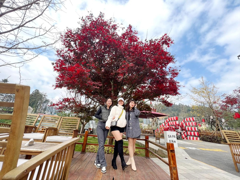 Du khách check-in tại một điểm du lịch ở Sa Pa.