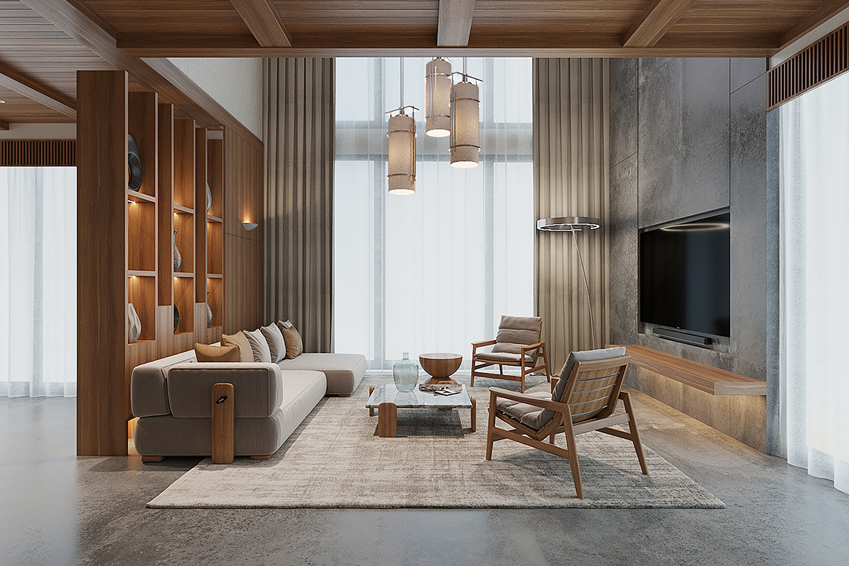 Đặc trưng của phong cách thiền là đề cao sự tối giản nhưng vẫn phải chú ý đến tiểu tiết của từng món đồ được bố trí trong nhà. Màu sắc chủ đạo của ngôi biệt thự là màu trắng, màu gỗ và đen nhằm tạo được cảm giác thảnh thơi trong tâm hồn.