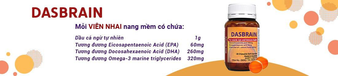 Dasbrain có thành phần là dầu cá ngừ tự nhiên cung cấp Omegs-3, DHA và EPA có lợi cho sức khỏe não, mắt, tim mạch, hệ miễn dịch Dasbrain có thành phần là dầu cá ngừ tự nhiên cung cấp Omegs-3, DHA và EPA có lợi cho sức khỏe não, mắt, tim mạch, hệ miễn dịch