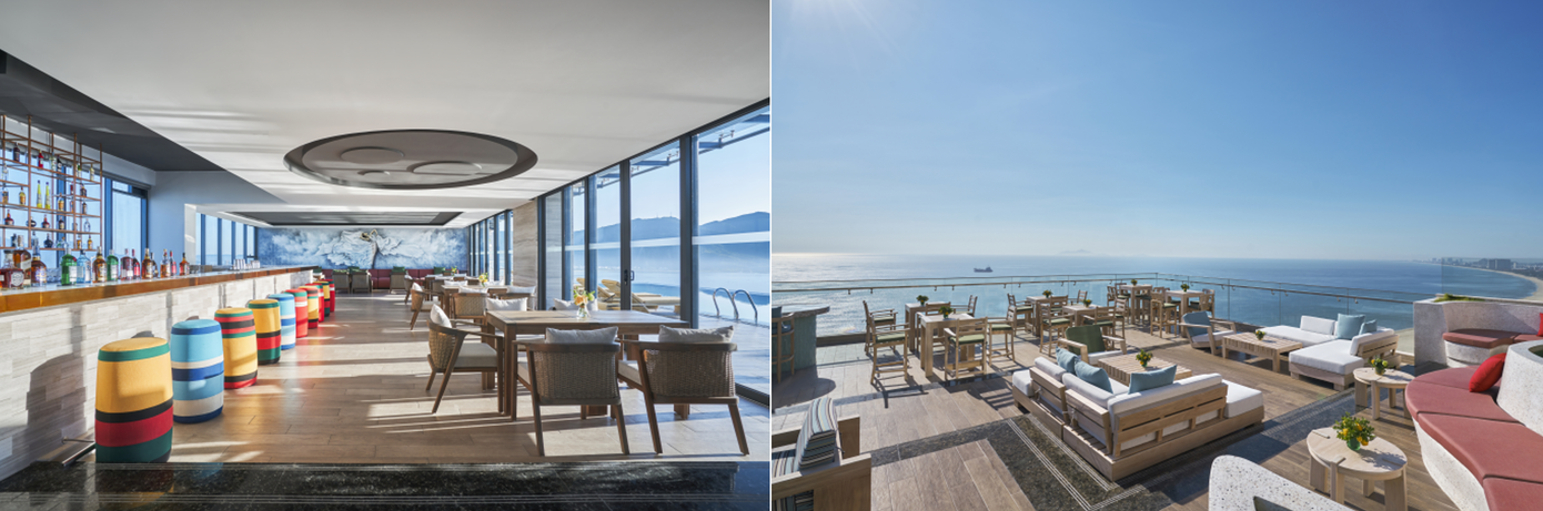 Các vị khách có thể ngồi thư giãn, phóng tầm mắt ra biển khơi Các vị khách có thể ngồi thư giãn, phóng tầm mắt ra biển khơi