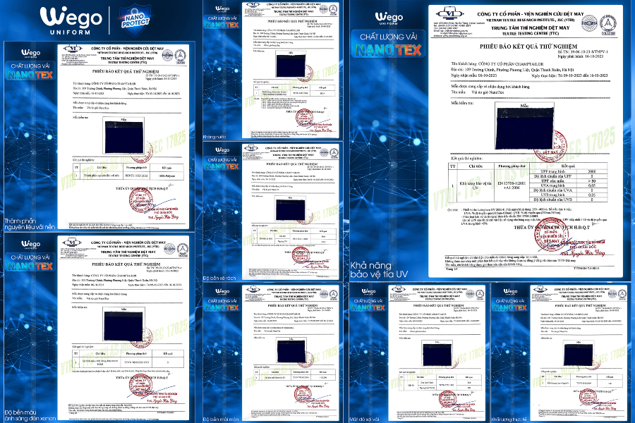 Kết quả thử nghiệm vải NanoTex đạt tiêu chuẩn chất lượng