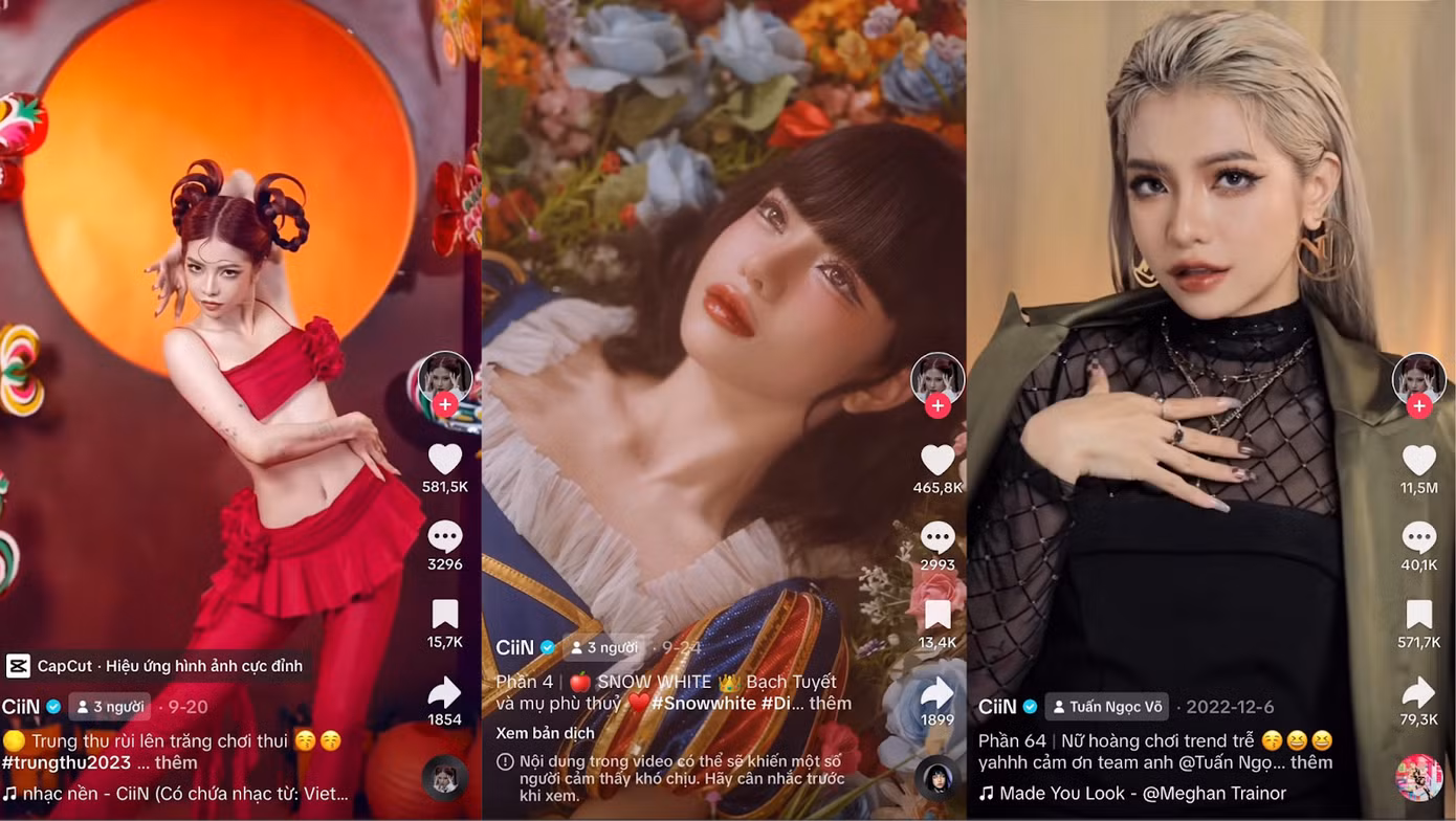 Một vài video triệu view trên kênh CiiN (Nguồn: Kênh TikTok CiinN)