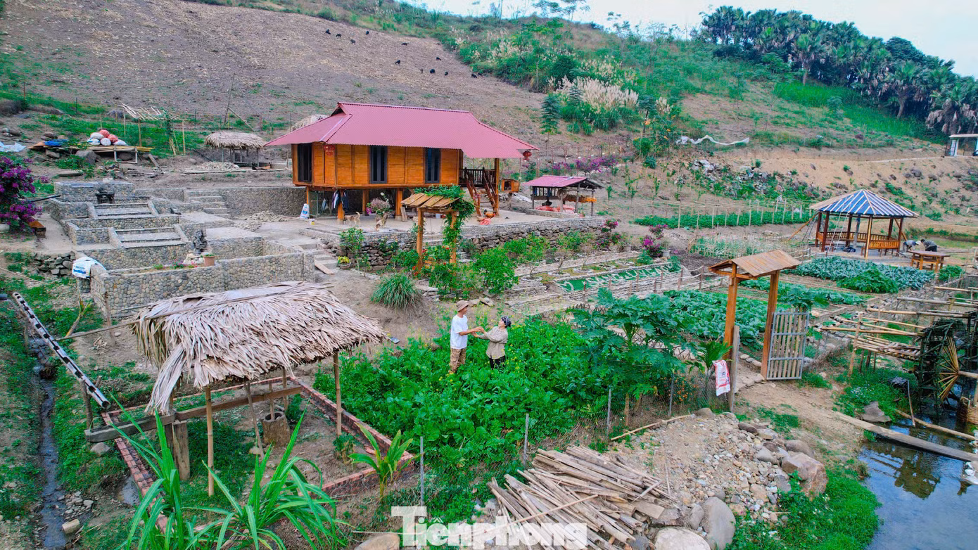 Đến thăm khu vườn rộng 1 héc ta của Hà Văn Sáng, vừa bước vào cổng, chúng tôi được chiêm ngưỡng không gian đẹp lung linh. Cùng vợ chăm sóc vườn rau xanh trước nhà, Hà Văn Sáng chia sẻ, năm 2014, sau khi tốt nghiệp cấp 3, Sáng viết đơn tình nguyện nhập ngũ. Sau khi hoàn thành nghĩa vụ quân sự, Sáng vào làm công nhân tại nhà máy ở tỉnh Hưng Yên, với mức lương 7-8 triệu đồng/tháng.