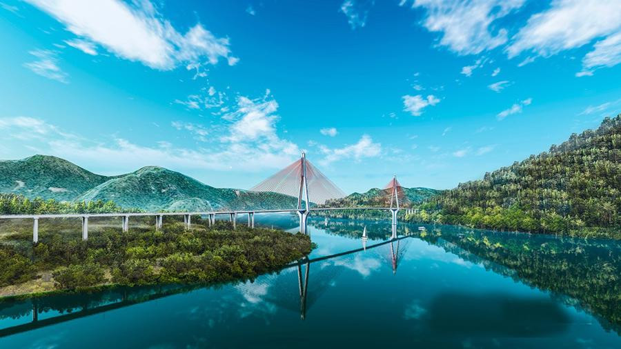 Phối cảnh cầu Hoà Sơn trên tuyến cao tốc Hòa Bình - Mộc Châu.