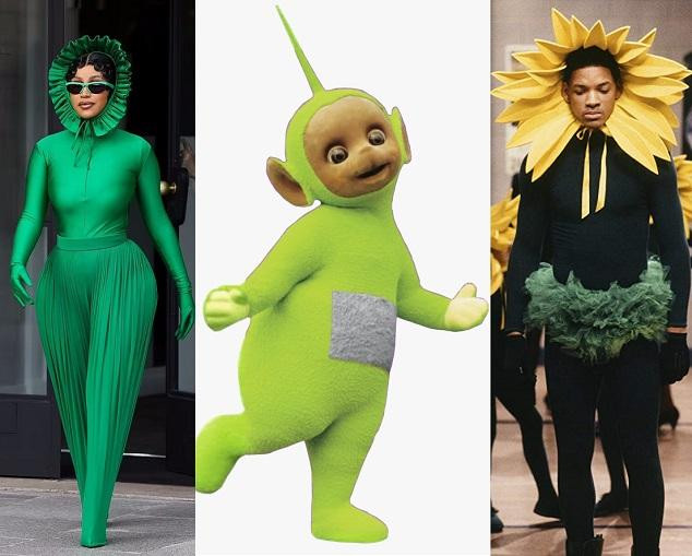 Tuy nhiên, nó cũng khiến cô trở thành đề tài bàn luận rôm rả trên Twitter. Nhiều người cho rằng, bộ đồ của Cardi B lấy cảm hứng từ nhân vật Dipsy trong “Teletubbies” (giữa). Số khác lại khẳng định set đồ khiến họ nhớ đến màn hóa trang thành hoa hướng dương của Will Smith trong một tập phim “The Fresh Prince of Bel-Air”.