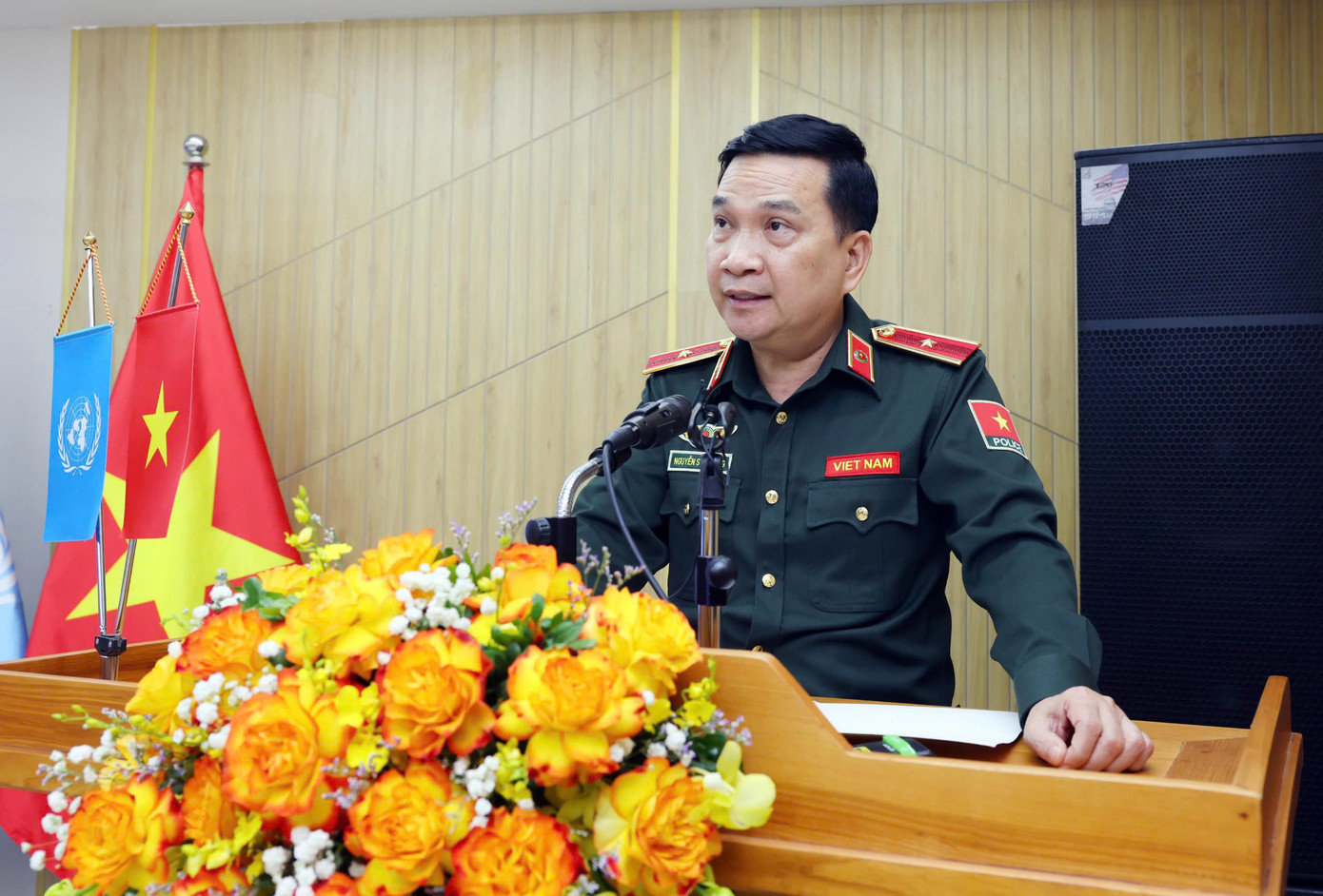 Thiếu tướng Nguyễn Sỹ Quang, Chánh Văn phòng Thường trực Bộ Công an về GGHB LHQ phát biểu bế mạc Khóa tập huấn. Ảnh: Trung Kiên Thiếu tướng Nguyễn Sỹ Quang, Chánh Văn phòng Thường trực Bộ Công an về GGHB LHQ phát biểu bế mạc Khóa tập huấn. Ảnh: Trung Kiên