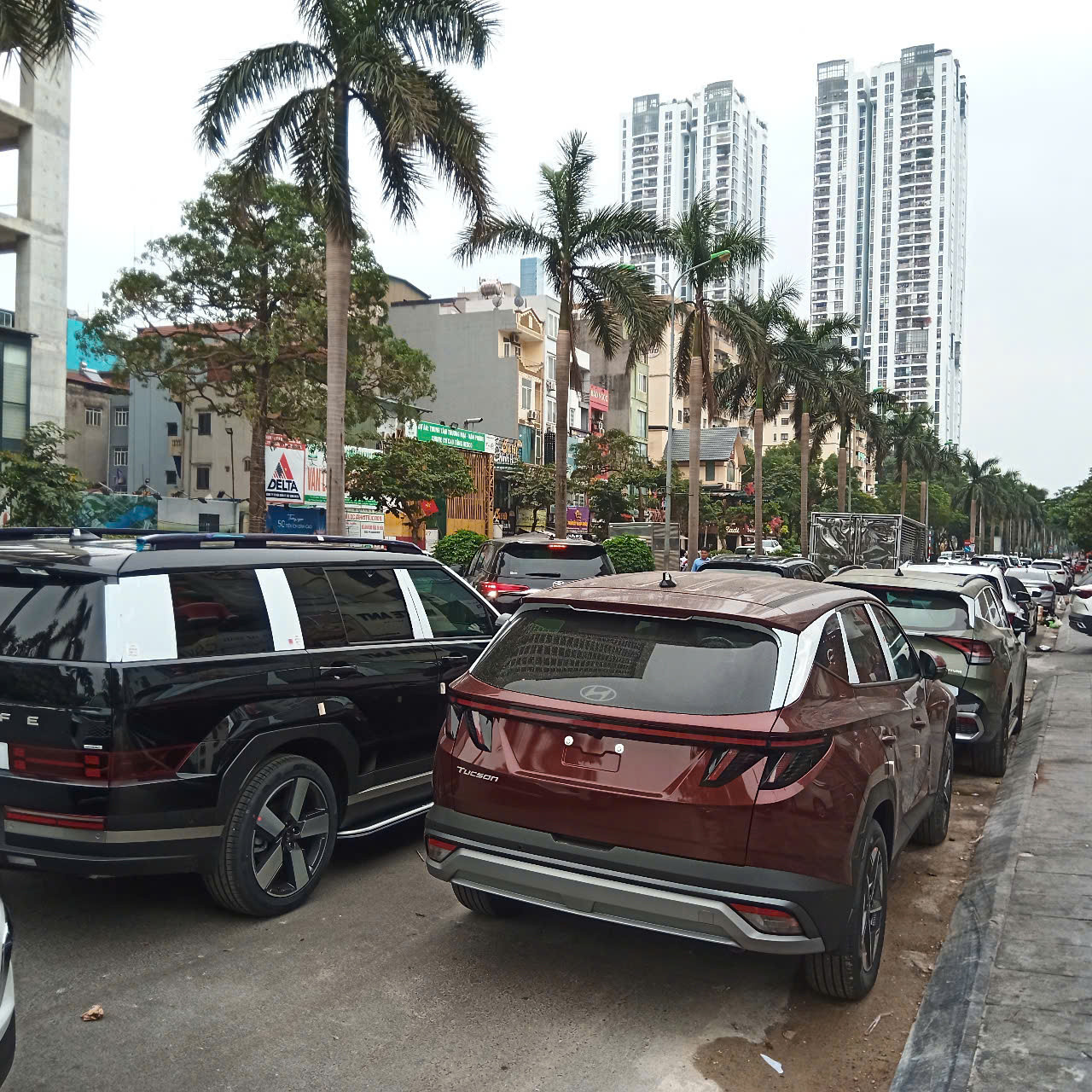 Ô tô xếp hàng dài trên phố chờ làm thủ tục đăng ký. Ảnh: Đ.H Ô tô xếp hàng dài trên phố chờ làm thủ tục đăng ký. Ảnh: Đ.H