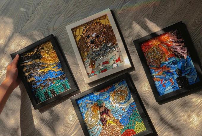 Ngày càng có nhiều người đặt hàng Nhi thiết kế tranh khảm theo sở thích (Ảnh: Huyền My).