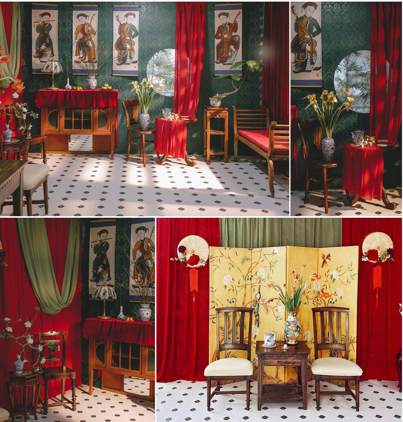 Chiếc concept “đắt đỏ” với những bức tranh Đông Hồ (Ảnh: Tinh Khôi Studio) Chiếc concept “đắt đỏ” với những bức tranh Đông Hồ (Ảnh: Tinh Khôi Studio)