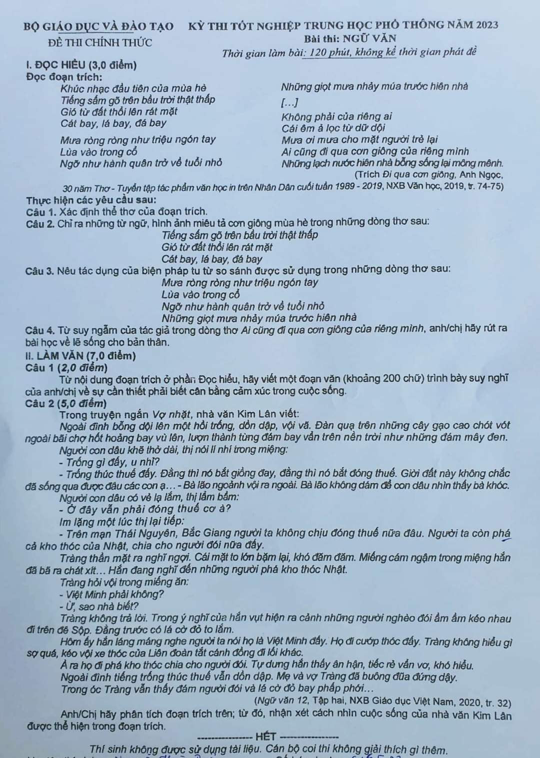 Đề thi tốt nghiệp THPT năm 2023 môn Ngữ Văn. Đề thi tốt nghiệp THPT năm 2023 môn Ngữ Văn.
