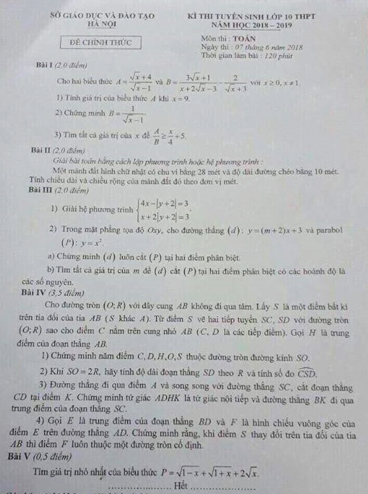 Đề thi, lời giải, nhận xét đề thi Toán lớp 10 ở Hà Nội ảnh 1