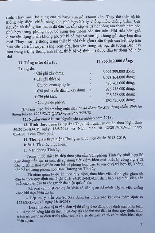 Vĩnh Phúc chi gần 18 tỷ đồng sửa phòng họp ảnh 1