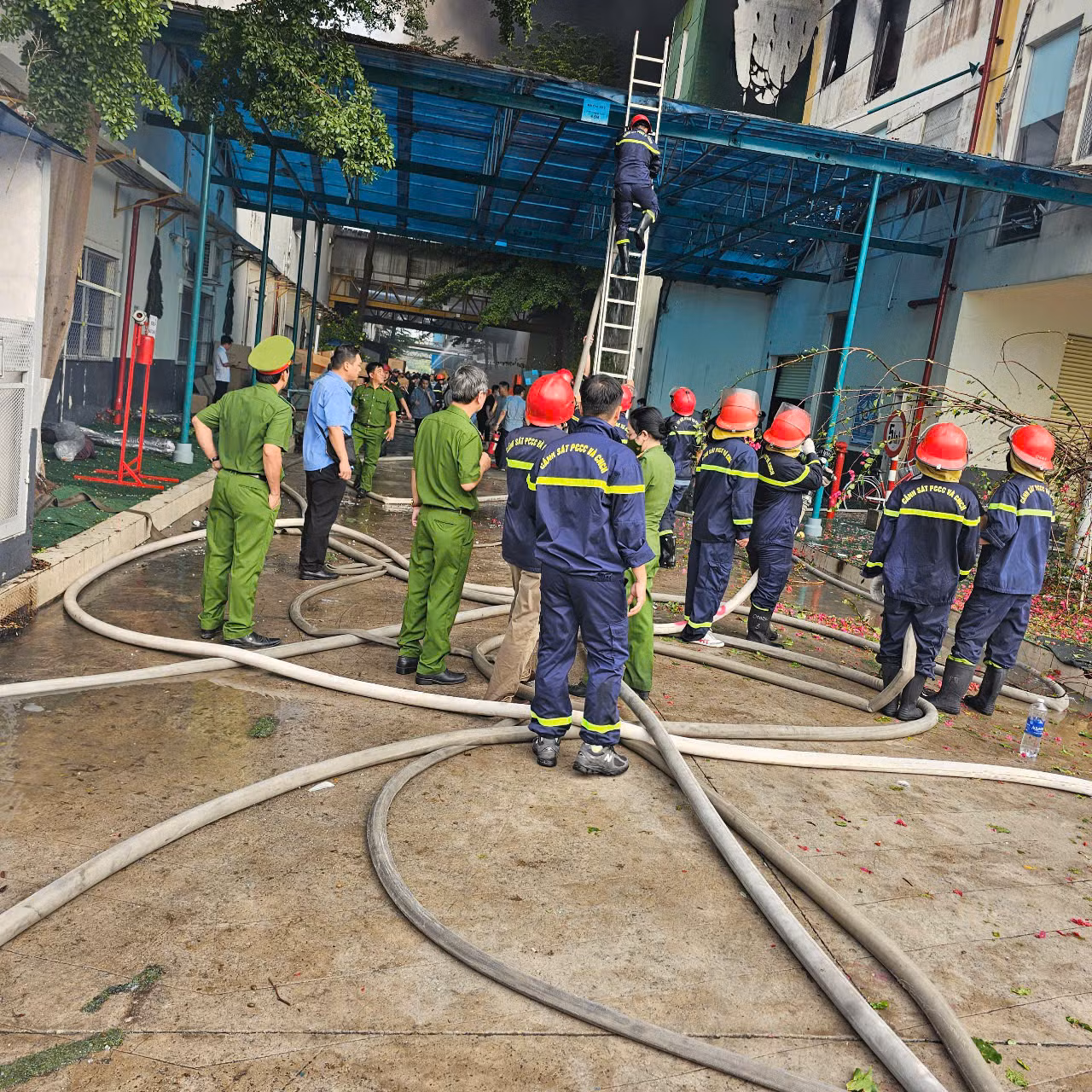 Rất đông cán bộ, chiến sĩ được huy động đến hiện trường dập lửa. Rất đông cán bộ, chiến sĩ được huy động đến hiện trường dập lửa.