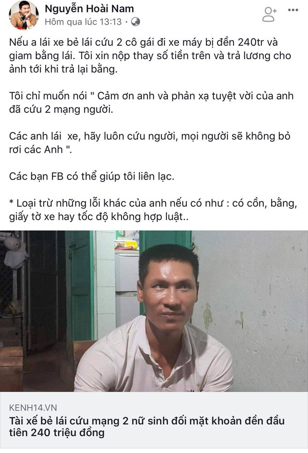 Chồng hoa khôi Thu Hương nhận trả 240 triệu đồng thay tài xế cứu người ảnh 2