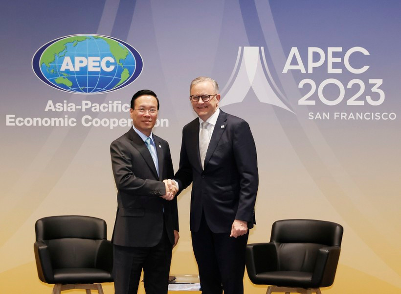 Chủ tịch nước Võ Văn Thưởng gặp Thủ tướng Australia Anthony Albanese. (Ảnh: Thống Nhất/TTXVN). Chủ tịch nước Võ Văn Thưởng gặp Thủ tướng Australia Anthony Albanese. (Ảnh: Thống Nhất/TTXVN).