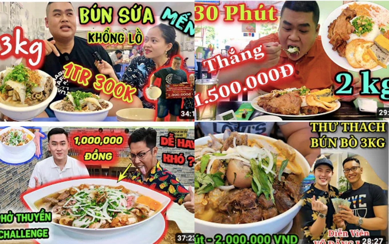 Hàng loạt kênh youtube cũng thực hiện các thử thách ăn uống khổng lồ (Ảnh chụp màn hình). Hàng loạt kênh youtube cũng thực hiện các thử thách ăn uống khổng lồ (Ảnh chụp màn hình).