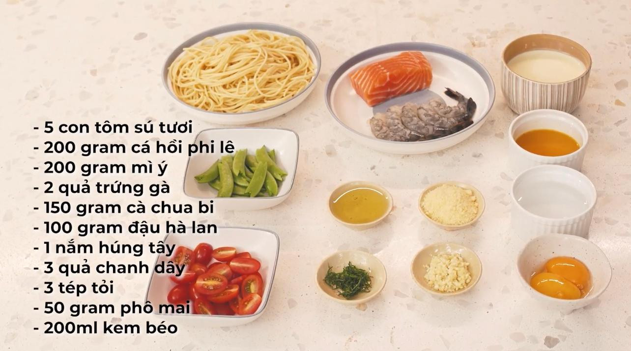 Những nguyên liệu đầy dinh dưỡng để thực hiện món “Mỳ Ý sốt kem chanh dây kèm cá hồi và tôm” Những nguyên liệu đầy dinh dưỡng để thực hiện món “Mỳ Ý sốt kem chanh dây kèm cá hồi và tôm”