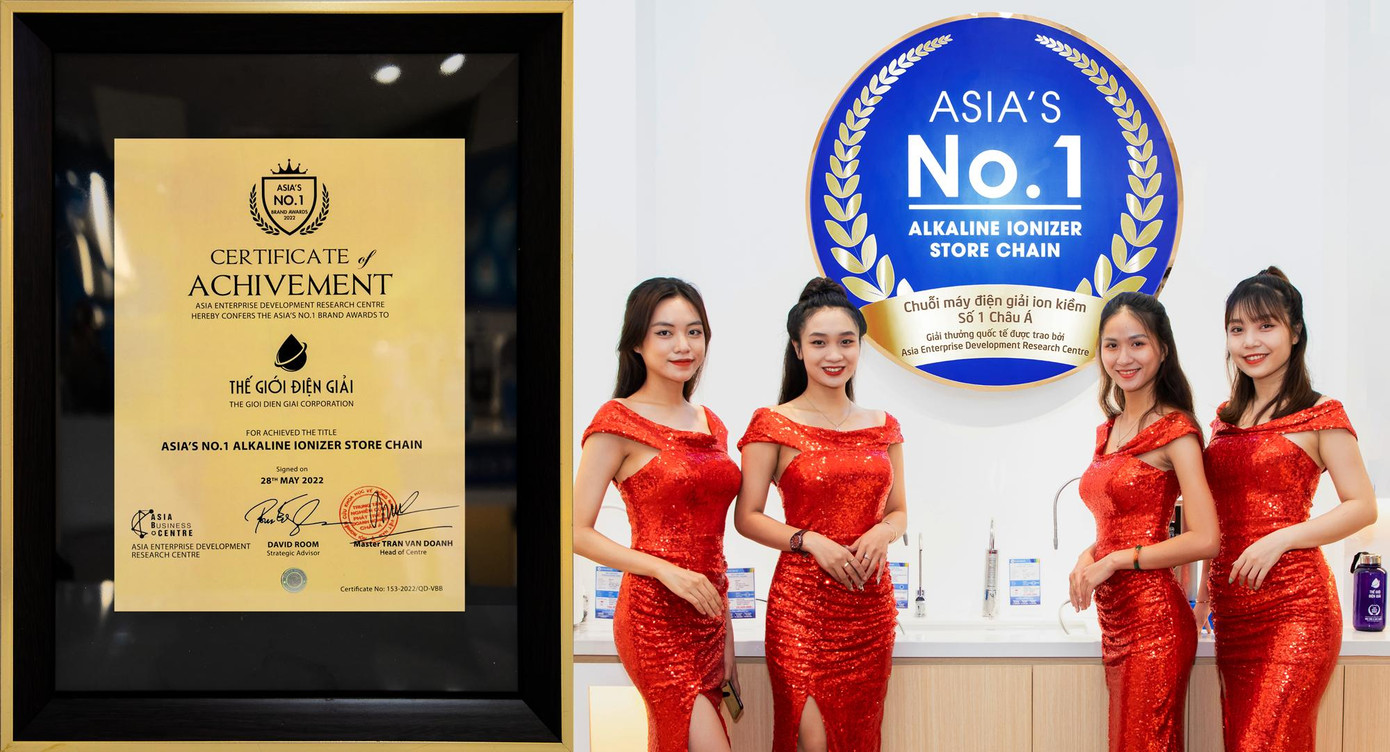 TGĐG được vinh danh Chuỗi máy lọc nước điện giải ion kiềm số 1 Châu Á