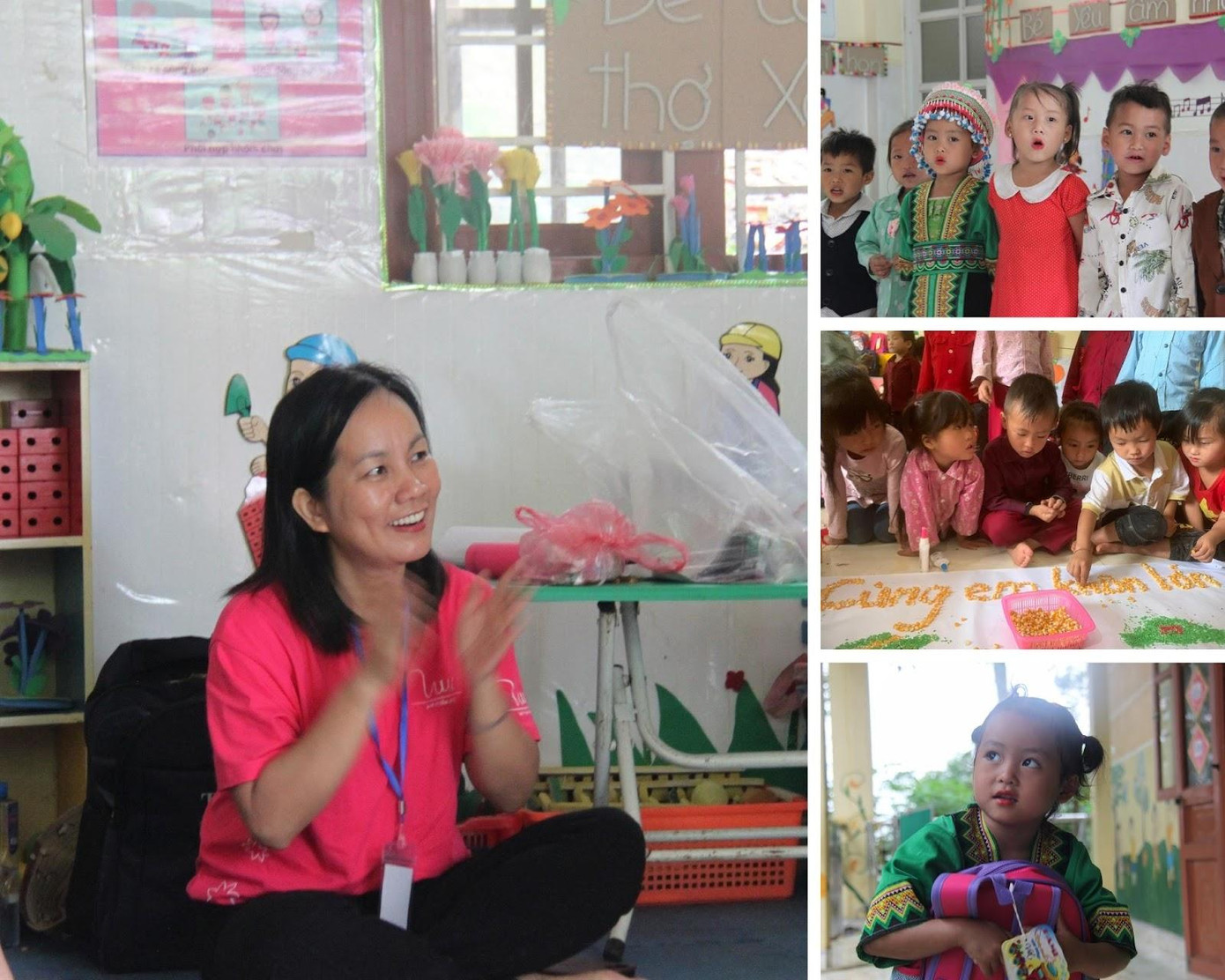 Chị Trâm (ngoài cùng bên trái) vui vẻ giao lưu cùng các bạn nhỏ Chị Trâm (ngoài cùng bên trái) vui vẻ giao lưu cùng các bạn nhỏ