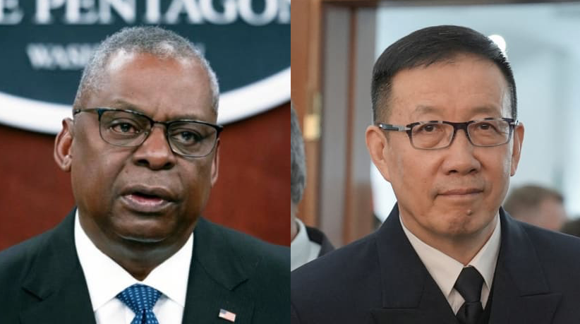 Bộ trưởng Quốc phòng Mỹ Lloyd Austin và người đồng cấp Trung Quốc Đổng Quân. (Ảnh: AP) Bộ trưởng Quốc phòng Mỹ Lloyd Austin và người đồng cấp Trung Quốc Đổng Quân. (Ảnh: AP)