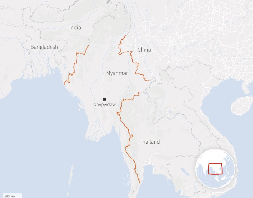 Myanmar tiếp giáp với 4 quốc gia. Myanmar tiếp giáp với 4 quốc gia.