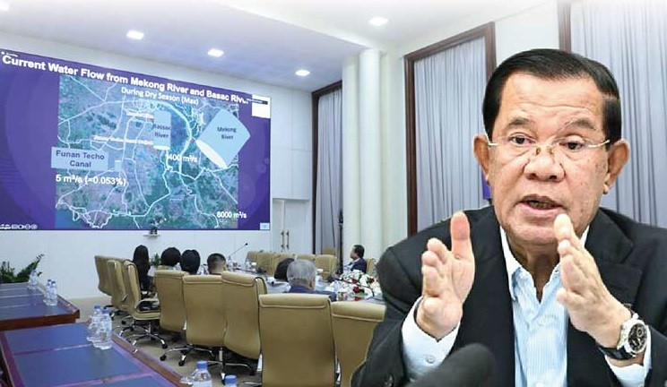 Chủ tịch Thượng viện Campuchia Hun Sen phát biểu về dự án Funan Techo ngày 16/5. (Ảnh: Khmer Times) Chủ tịch Thượng viện Campuchia Hun Sen phát biểu về dự án Funan Techo ngày 16/5. (Ảnh: Khmer Times)